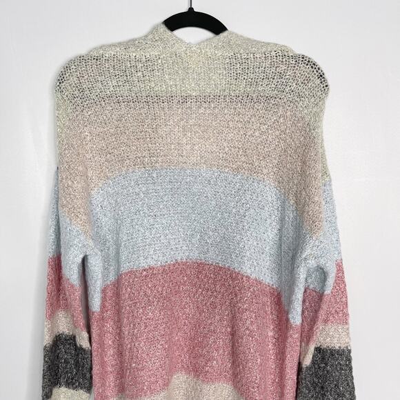 New Hem & Thread M Blue Pink Gray Colorblock Stripe Long Length Cardigan Sweater - Picture 5 of 10